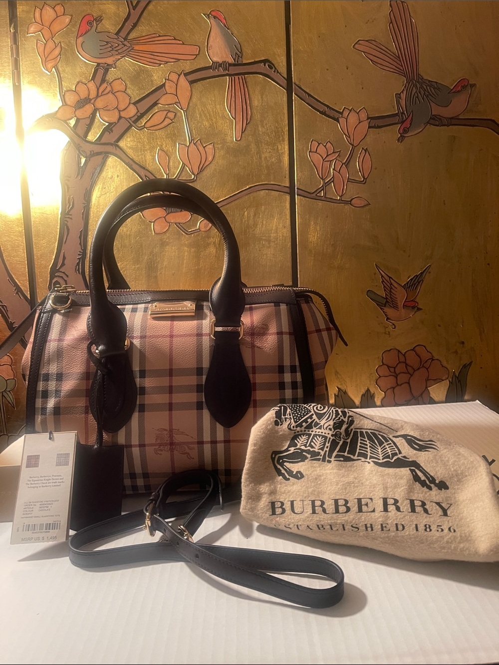 Burberry Pink Check Satchel with Black Trim Excellent condition